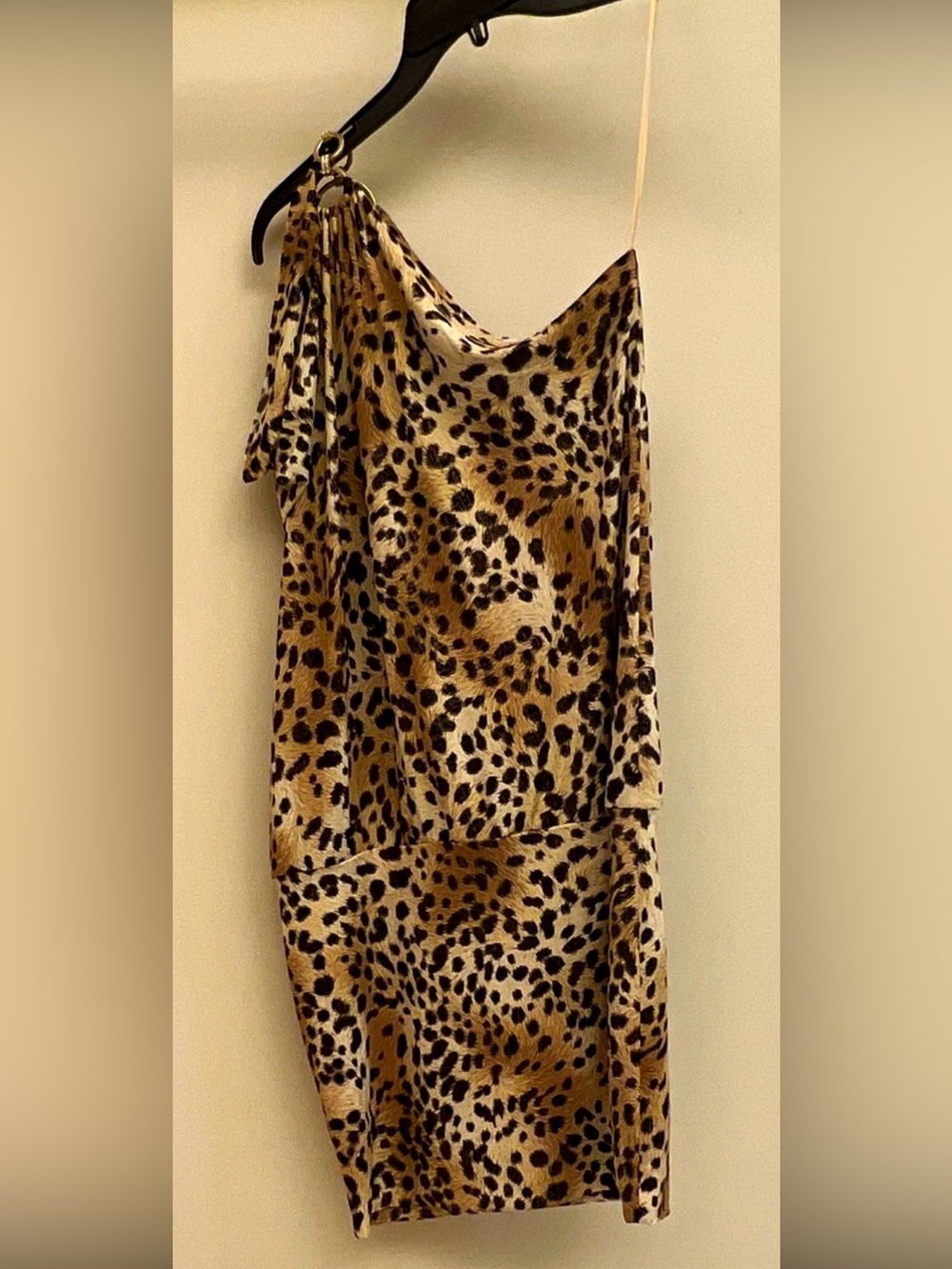 Leopard Print Slip Dress - One-Shoulder Animal Print XS